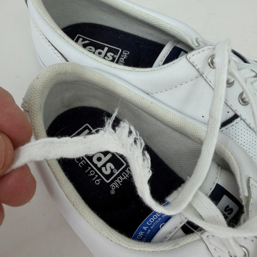 Keds Ace Leather Sneakers Womens 8 White Perforated Ortholite FLAW - Picture 4 of 10